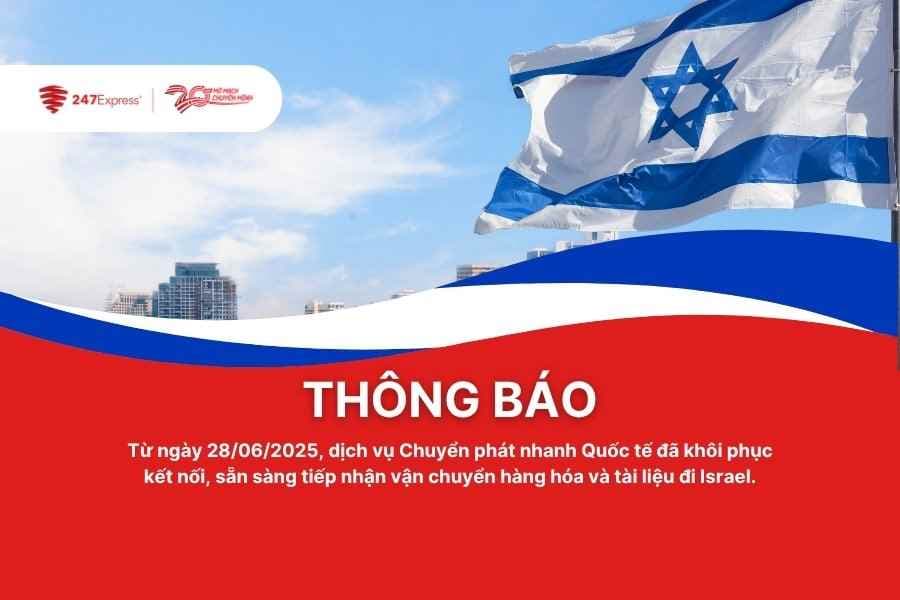 Thông báo: Khôi phục vận chuyển hàng hoá và tài liệu đi Israel