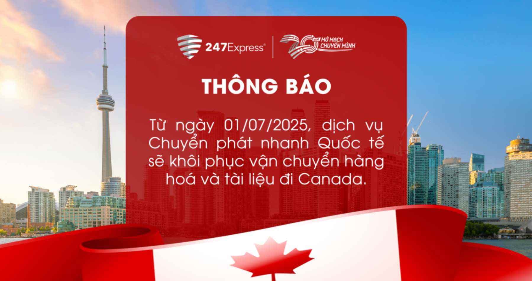 Thông báo: Khôi phục vận chuyển hàng hoá và tài liệu đi Canada